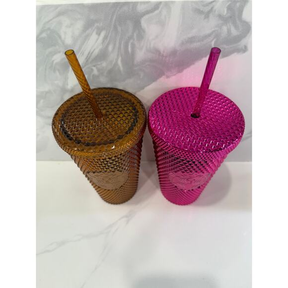 Starbuck's Sangria Bling Pink & Gold Copper Studded Tumblers Straws Holiday - Picture 2 of 6
